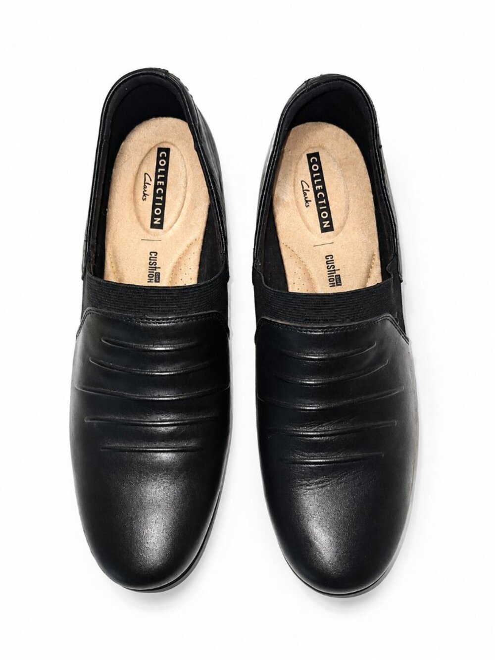 Clarks Collection Black Slip On Loafers Cushion Soft Comfort Work Shoes Sz 9W
